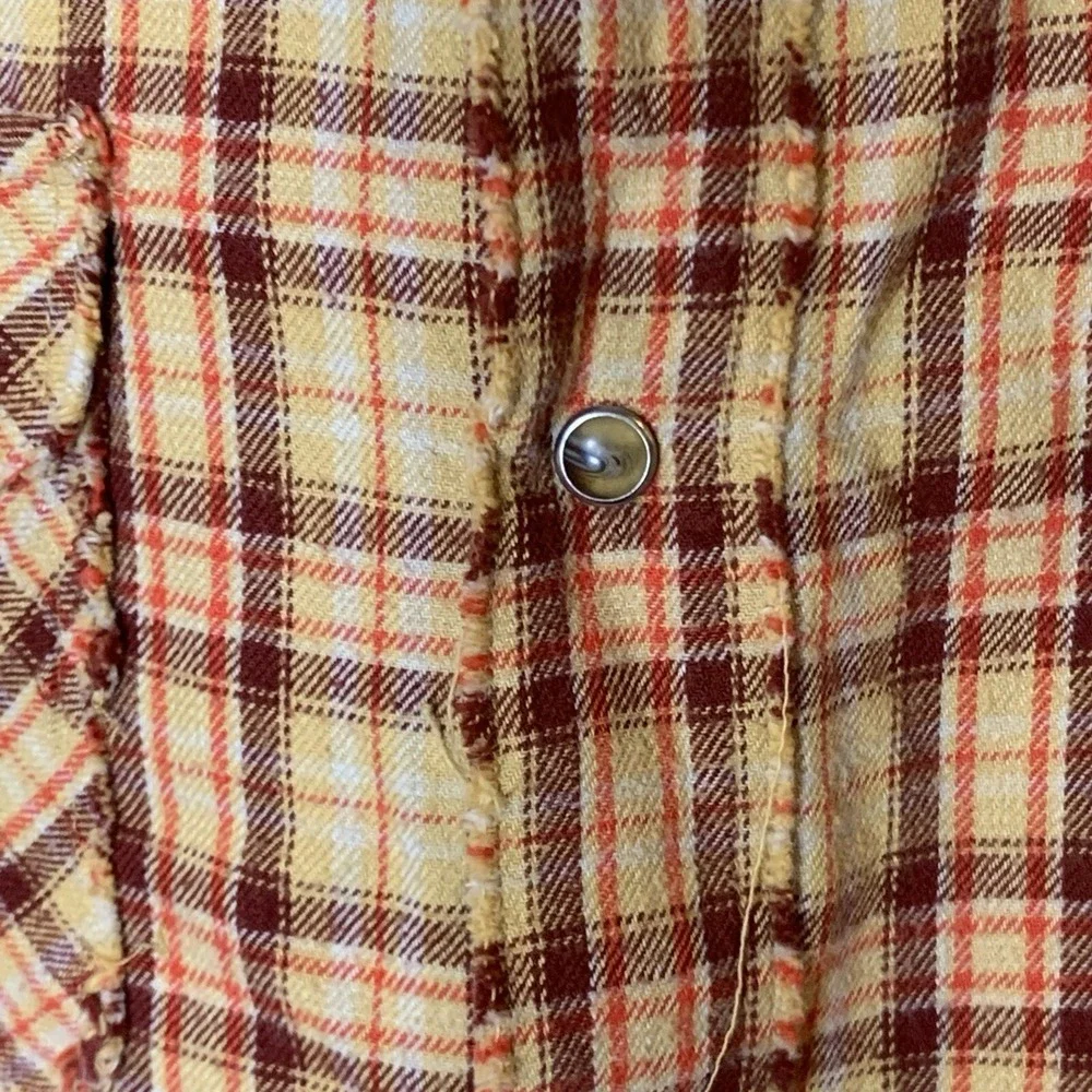 Levi Strauss Flannel Shirt Mens Large Plaid Western Pearl Snap Distressed Cotton